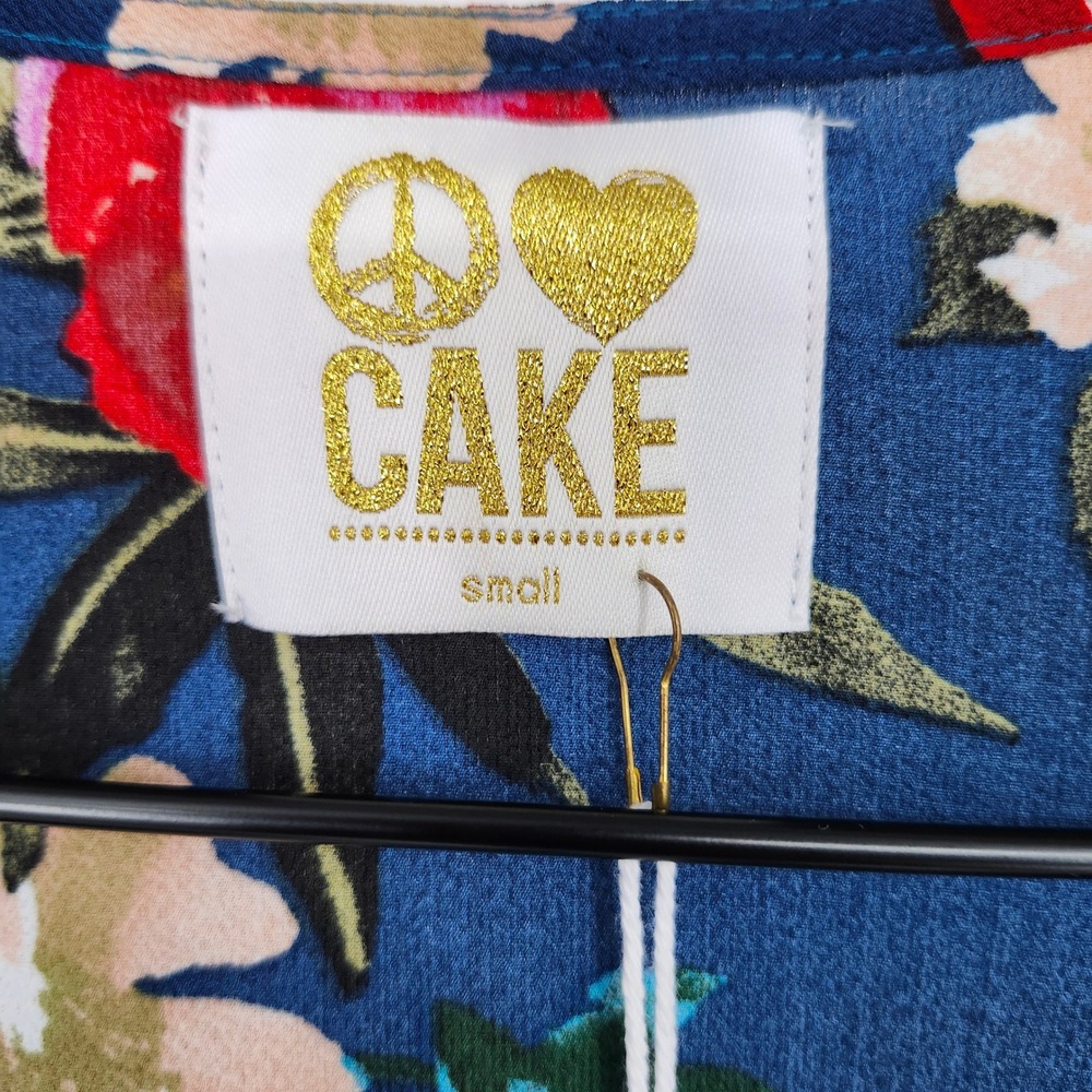 CAKE NWT Blue Floral Open Front Kimono Cardigan Size Small Boho Indie Vibrant - Picture 4 of 5